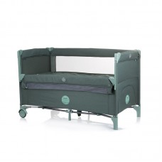 Chipolino Foldable travel cot with drop side and linen fabric Relax, pastel green linen