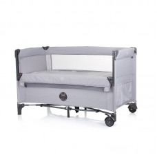 Chipolino Foldable travel cot with drop side and linen fabric Relax, ash grey linen