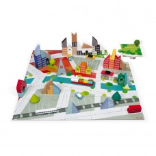 Janod 60 Wooden Kubix Blocks+ Cardboard City Puzzle