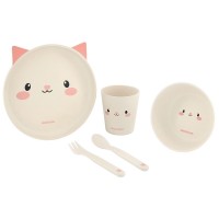 Kikka Boo Baby Dish Set Bamboo Cat pink