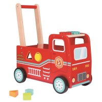 Lelin Toys Бебешка проходилка и количка за бутане Пожарна 2 в 1