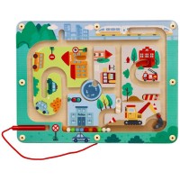 Lelin Toys Дървен магнитен лабиринт с топчета Трафик