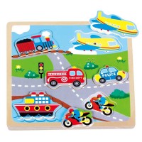 Lelin Toys Wooden Transport Vehicle Sound Musical Jigsaw Puzzle