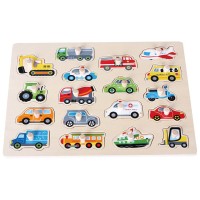 Lelin Toys Дървен пъзел с дръжки Превозни средства Lelin Toys Дървен пъзел с дръжки Превозни средства