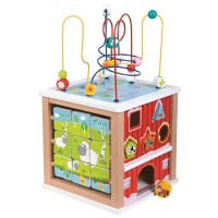Lelin Toys Голям дървен дидактически куб Ферма