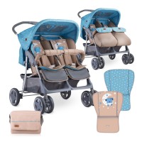 Lorelli Twin stroller Twin Blue and Beige Moon Bear