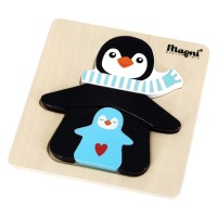 Magni Дървен пъзел Мама и бебе пингвини, син