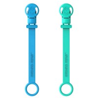 Matchstick Monkey Double soother clips, blue and green