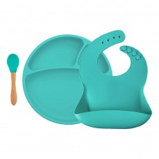 Minikoioi Силиконов комплект за хранене Set II, aqua green
