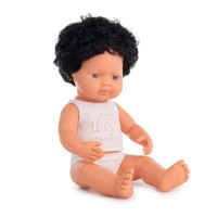 Miniland Baby Doll 38 cm Curly Black Hair Boy