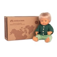 Miniland Doll 38 cm with a green vest
