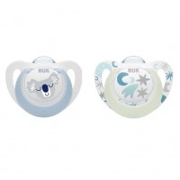 NUK Силиконова залъгалка 0-6 мес. 2 броя Star Night and Day светеща, момче NUK Силиконова залъгалка 0-6 мес. 2 броя Star Night and Day светеща, момче