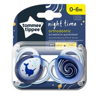 Tommee Tippee Ортодонтични залъгалки Night Time 0-6m 2 броя, Делфин