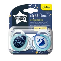 Tommee Tippee Ортодонтични залъгалки Night Time 0-6m 2 броя, Китове