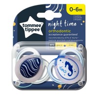 Tommee Tippee Ортодонтични залъгалки Night Time 0-6m 2 броя, Морско конче