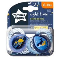 Tommee Tippee Ортодонтични залъгалки Night Time 6-18m 2 броя, Китове