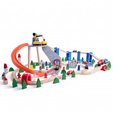 Woody Дървен влак с релси, пързалка и кран 130 части