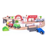 Woody Дървен комплект с релси, виадукт и електрически локомотив