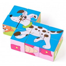 Woody Picture cubes – colourful animals, 9 pcs