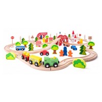Woody Train with rails, bridge and station Woody Train with rails, bridge and station