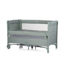 Chipolino Foldable travel cot with drop side and linen fabric Relax, basil linen