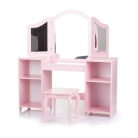 Chipolino Pink girl vanity table with three-wing mirror and stool Chipolino Pink girl vanity table with three-wing mirror and stool