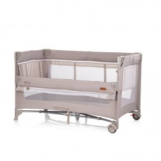 Chipolino Foldable travel cot with drop side, linen fabric and one hand fold Glory, beige