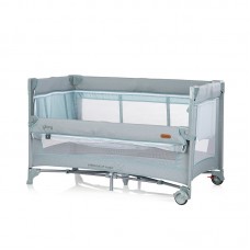 Chipolino Foldable travel cot with drop side, linen fabric and one hand fold Glory, basil