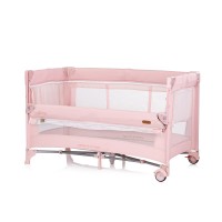 Chipolino Foldable travel cot with drop side, linen fabric and one hand fold Glory, pink