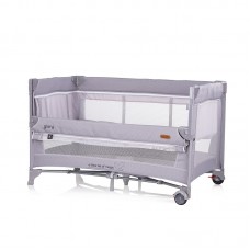 Chipolino Foldable travel cot with drop side, linen fabric and one hand fold Glory, grey