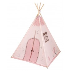 Kikka Boo Дървена палатка за игра с мека подложка, Pink House Kikka Boo Дървена палатка за игра с мека подложка, Pink House