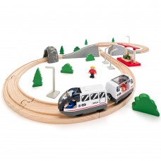 Woody Дървено влакче с релси и локомотив с батерия, 45 части