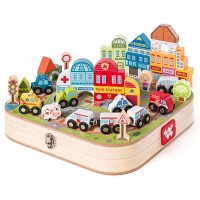 Woody Suitcase with city blocks and train