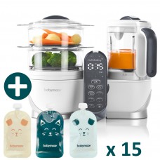 Babymoov Комплект Уред за готвене Nutribaby Plus и 15 броя ISY Паучове за бебешки пюрета