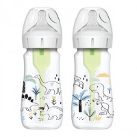 Dr.Brown's Options+ Wide-Neck Baby Bottle, 270 ml Dino, Set of 2