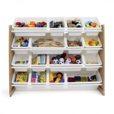 Ginger Home Children's Toy organizer with 16 plastic bins Wood-White 