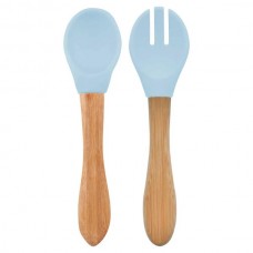 Minikoioi Dig in Silicone Spoon and Fork Set Mineral Blue