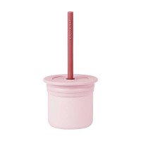 Minikoioi Силиконова чаша със сламка Sip+Snack комплект с два капака розова