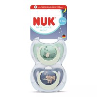 NUK First Choice Silicone baby soother Night 0-6 m 2 pcs, Hippo - Koala NUK First Choice Silicone baby soother Night 0-6 m 2 pcs, Hippo - Koala