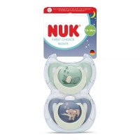 NUK First Choice Silicone baby soother Night 18-36 m 2 pcs, Hippo - Koala