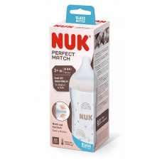Nuk Perfect Match Стъклено шише 230мл със силиконов биберон M, 3м+ Дъга Nuk Perfect Match Стъклено шише 230мл със силиконов биберон M, 3м+ Дъга