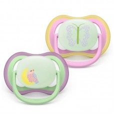 Philips Avent Залъгалки Ultra Air NightTime с кутия за стерилизация 6-18m Птица-Пеперуда
