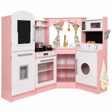 Ginger Home Large Corner Wooden Play Kitchen with Accessories, Sounds, and Light