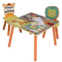 Ginger Home Children's wooden set Table with 2 Chairs Safari