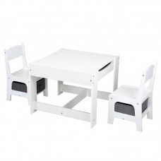 Ginger Home Children's wooden set Table with 2 Chair and Storage boxes White