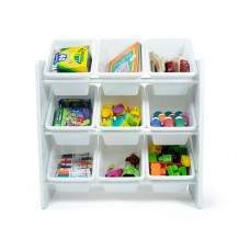 Ginger Home Children's Toy organizer with 9 plastic bins Wood-White