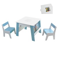 Ginger Home Комплект Дървена маса с контейнер за съхранение и 2 стола White-Blue