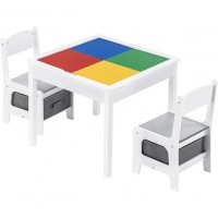 Ginger Home Kid's Bookshelf Table and 2 Chairs Set LEGO White-Blue