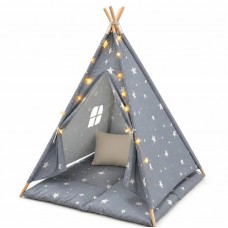 Ginger Home Палатка Типи Little Stars с мека подложка и LED лампички, Сива