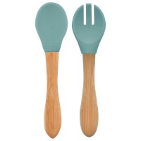 Minikoioi Dig in Silicone Spoon and Fork Set Aqua Green